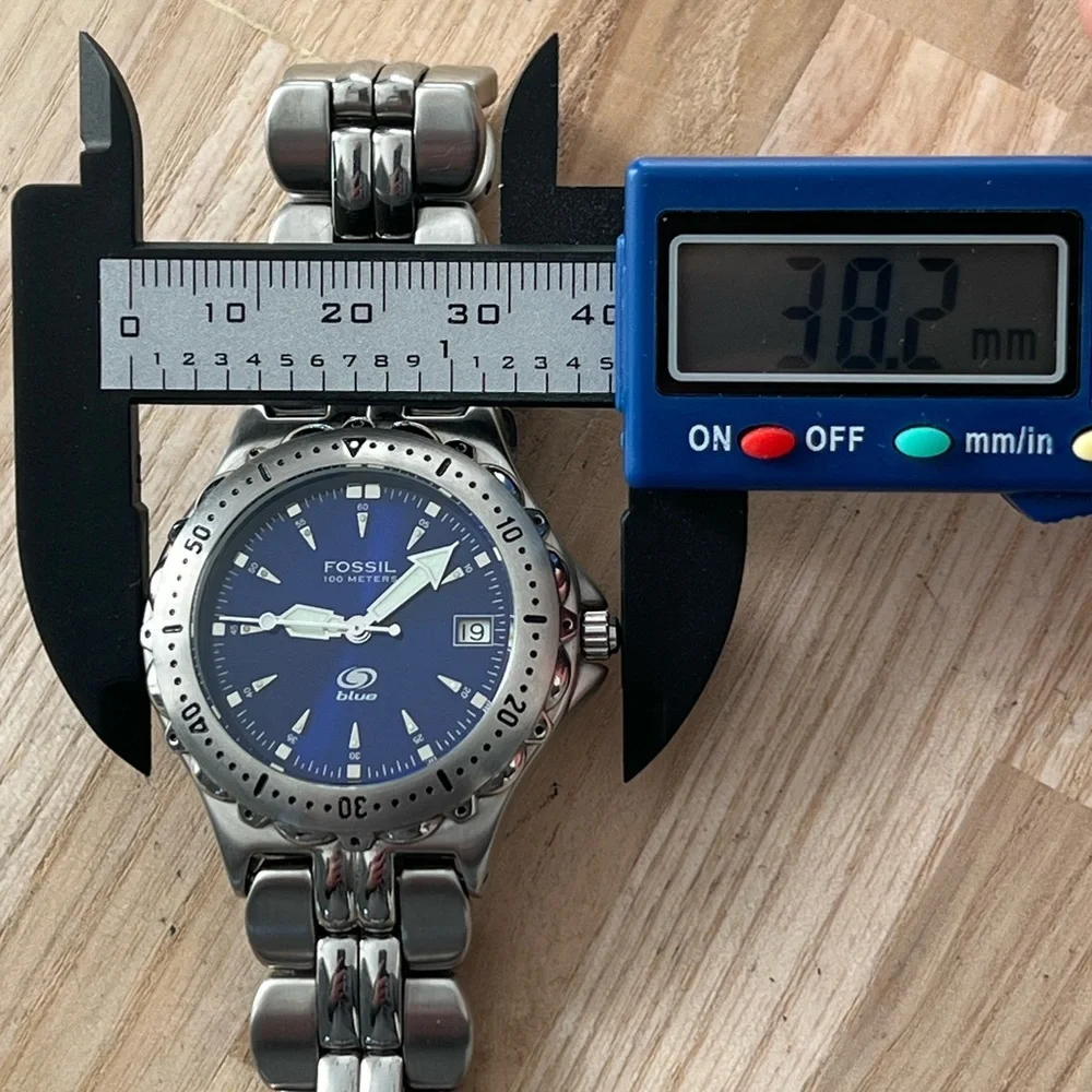 Fossil Blue Watch Stainless Weave Bracelet Dark Blue Dial Date Window